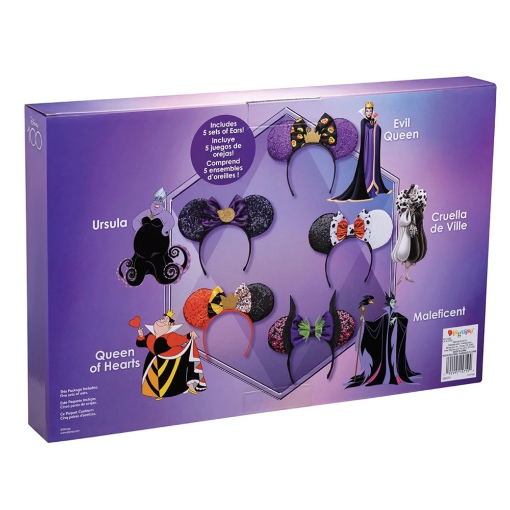 NIB Disney 100 Mouse Ears VILLAINS Headband 5 Pk Ursula Queen Maleficent Cruella - Picture 2 of 16